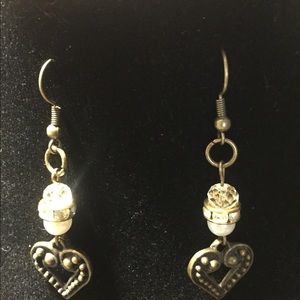 HANDMADE EARRINGS | OPEN HEART PEARL | RHINESTONES